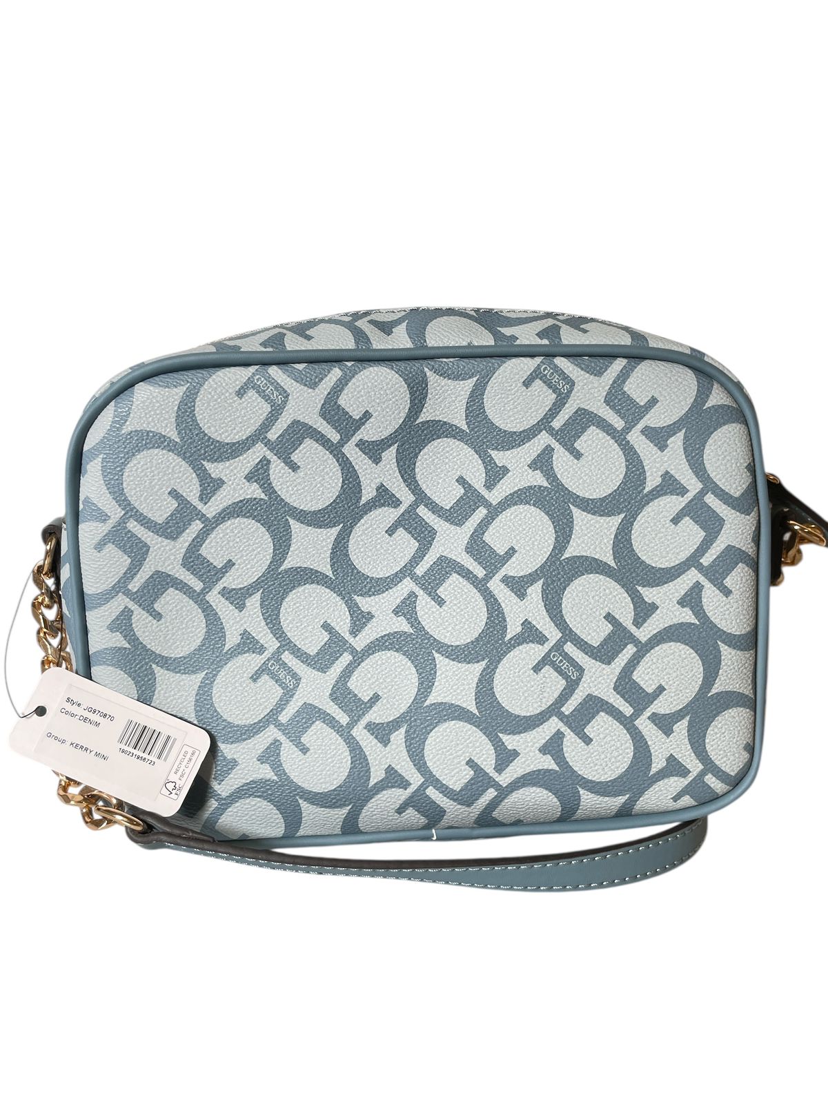 Bolsa GUESS Azul Estilo Camera Bag con Correa de Cadena.